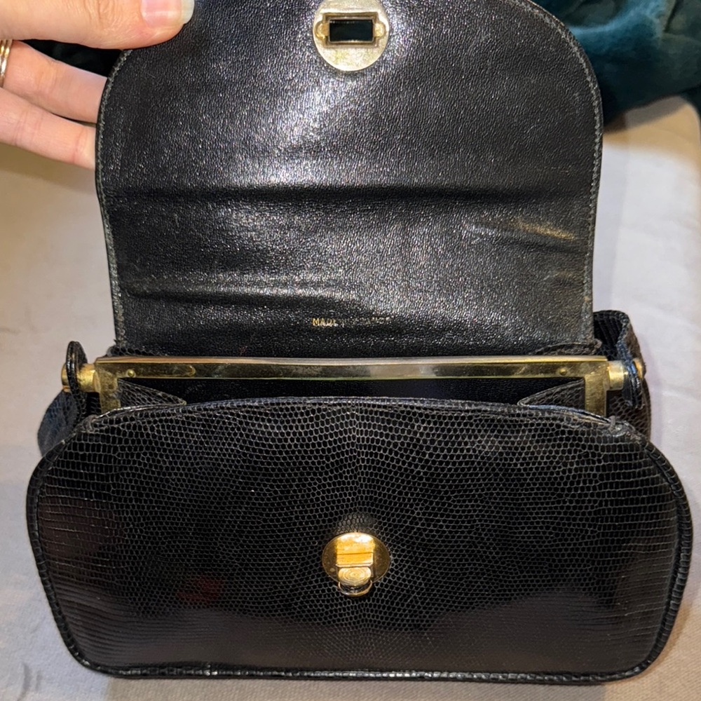 Vintage Black Reptile Leather Handbag - Picture 9 of 15